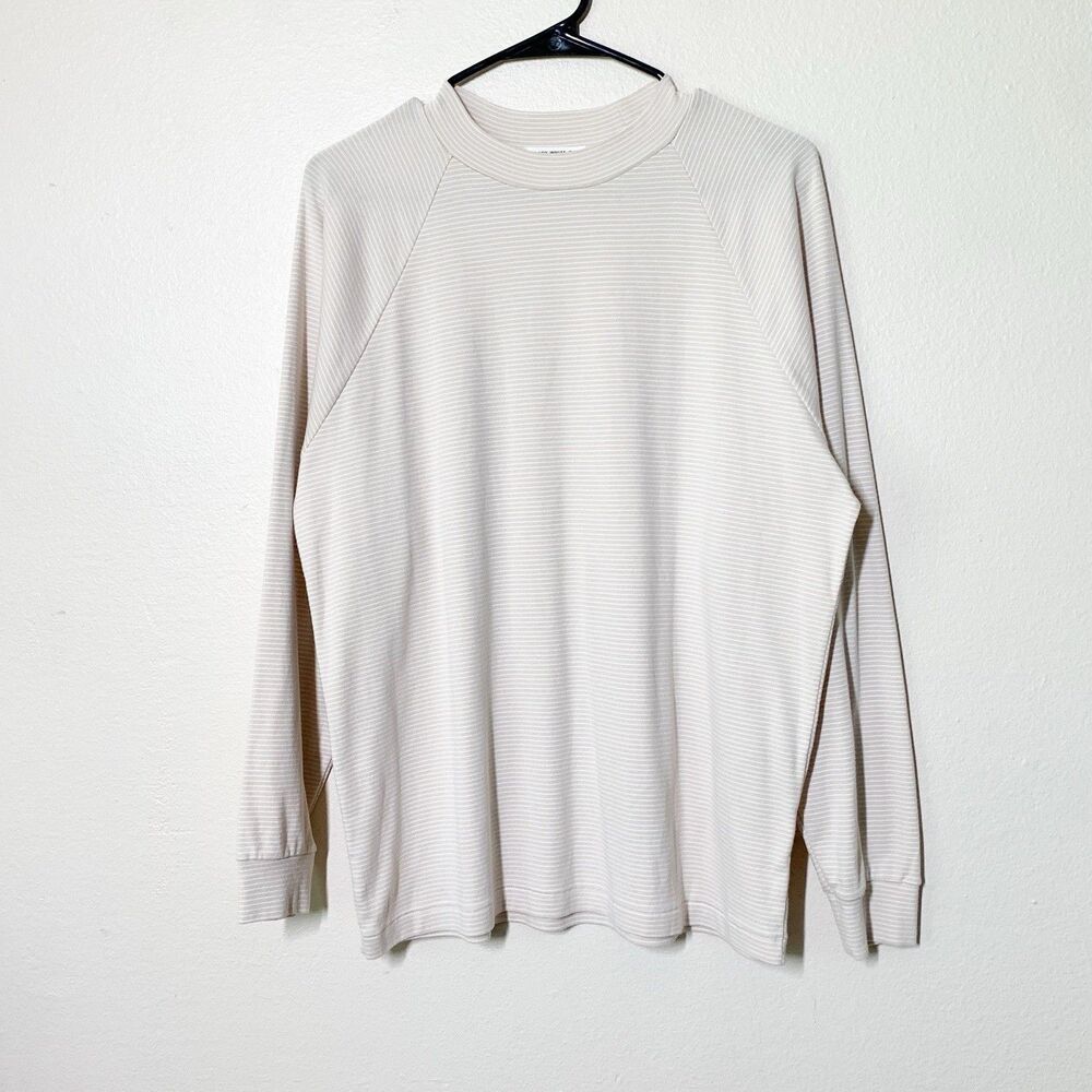 Lady White Co Long Sleeve T-Shirt 38 Men's M Cream White Stripes Cotton Blend